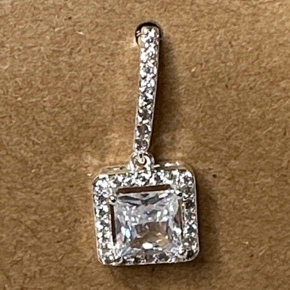 Amanda Blu Ice Blue Cubic Zirconia Stone Square Halo Drop Earrings NWT Gifts 1" - Picture 11 of 11